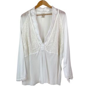 J. Jill Embroidered Gauzy Crinkle Boho Sheer Blouse Plus Size Kimono Top 3X